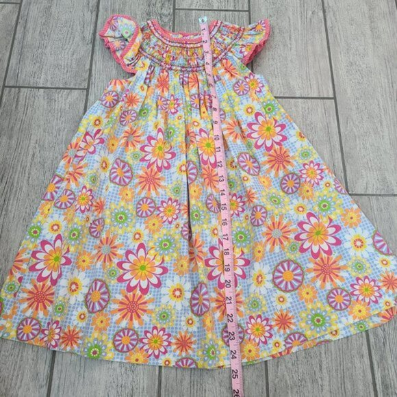 Petit Ami toddler girls short sleeve summer floral smocked dress blue & pink 4T - Picture 6 of 10